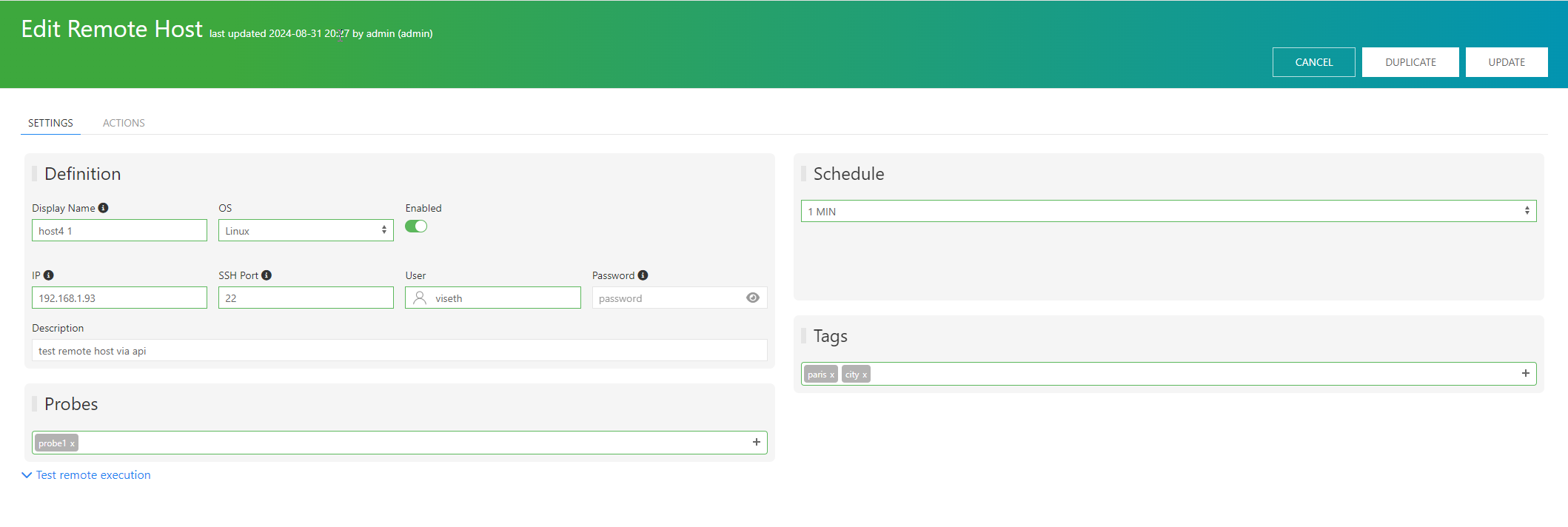 remote host monitoring link